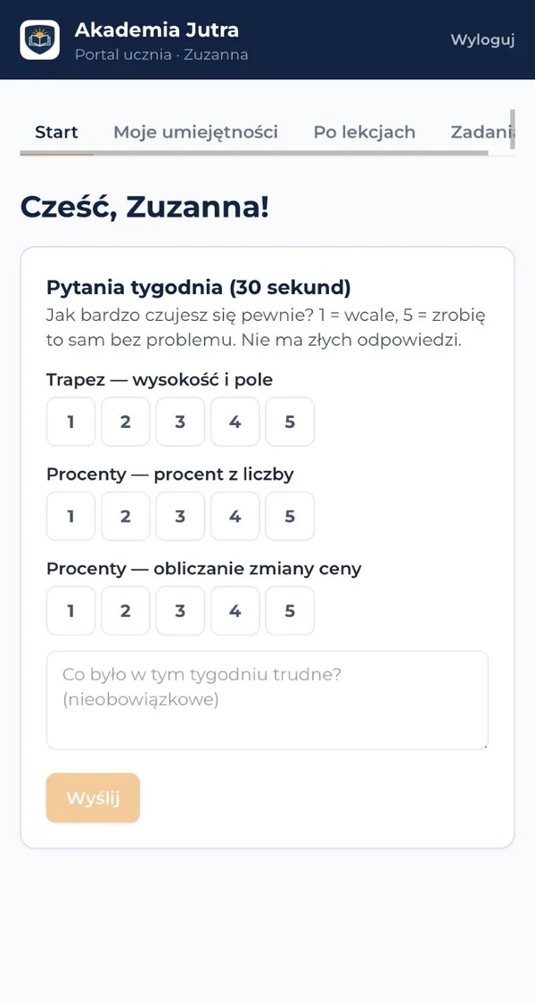 Portal ucznia: pytania tygodnia i najbliższa lekcja